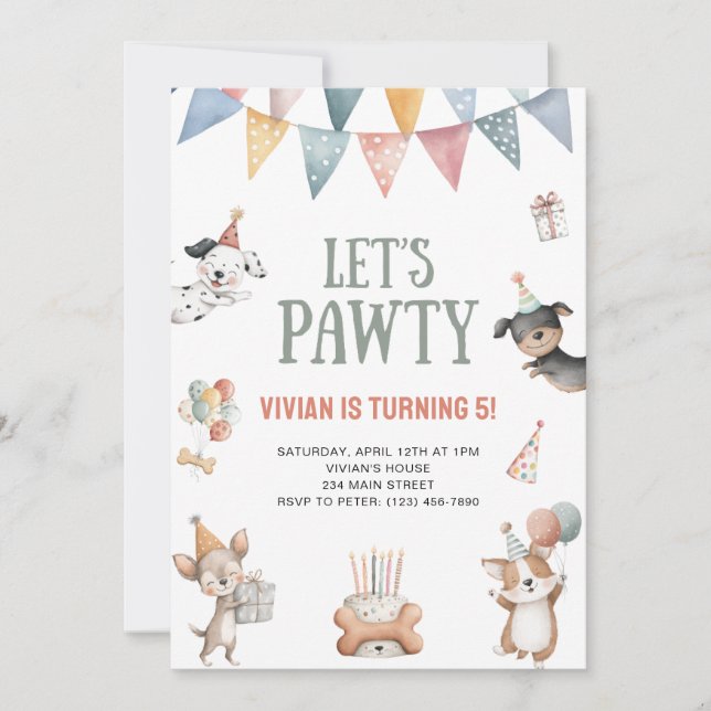 Invitación Vamos a Pawty Fiesta de Cumpleaños de Perro Divert (Anverso)
