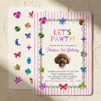 Invitación ¡Vamos a Pawty Foto de Perro Cumpleaños con Rayas 