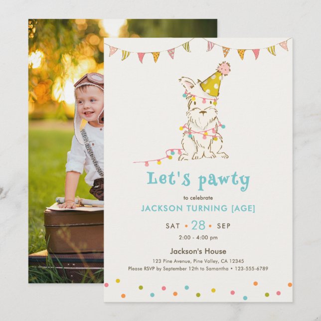 Invitación Vamos a Pawty Perro Personalizado Edad Cumpleaños  (Anverso / Reverso)