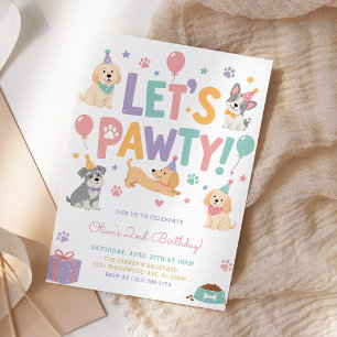 Invitación Vamos a Pawty Tema Perro Cachorro Cumpleaños Fiest