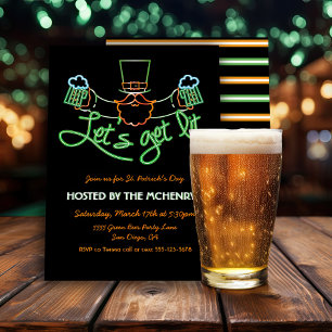 Invitación Vamos a prenderle fuego Leprechaun de neón Día de 