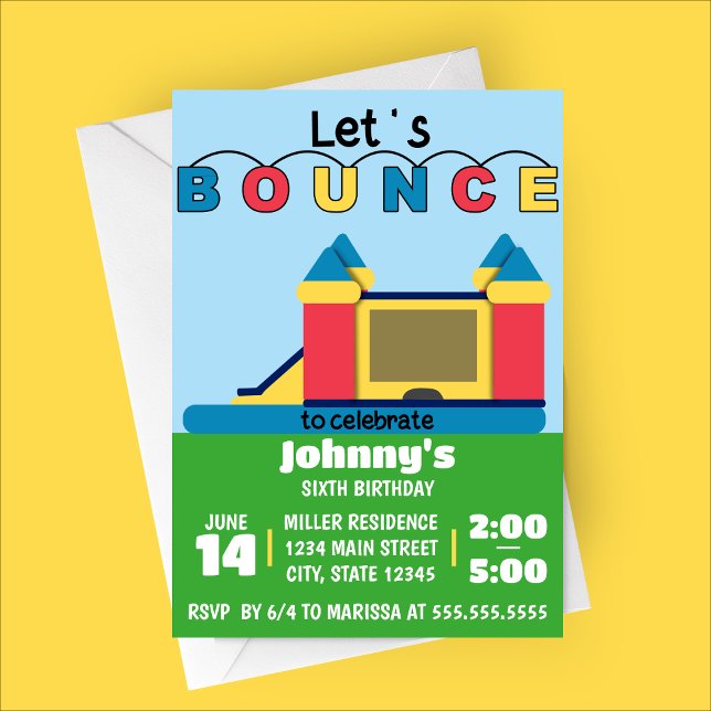 Invitación Vamos a rebotar, fiesta de cumpleaños de la casa (Let's Bounce | Bounce House Birthday Party Invitation)