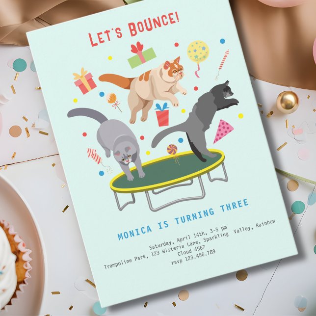 Invitación Vamos a rebotar saltando gatos niños cumpleaños (Subido por el creador)