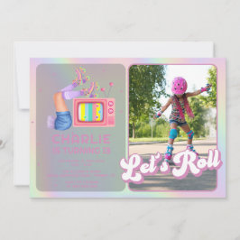 Invitación Vamos a rodar a disco Roller patinando niños cumpl
