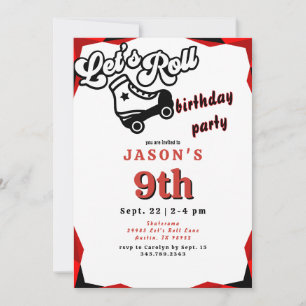 Invitación Vamos a Rodar Cumpleaños de Niño de Patines Rojo y