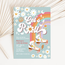 Vamos a Rodar Cumpleaños Patines Retro Groovy Azul