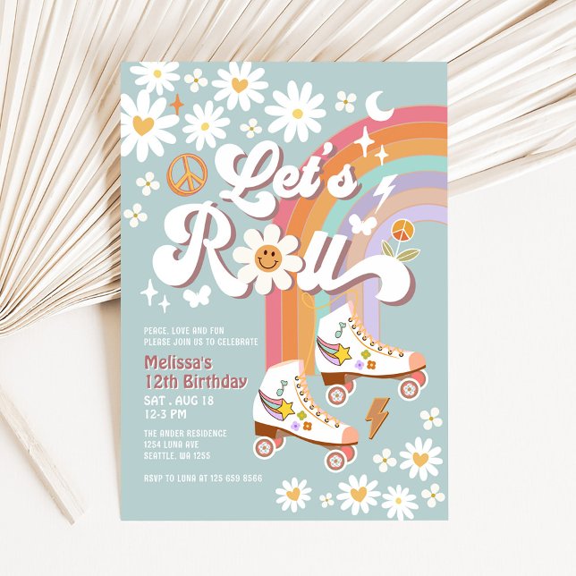 Invitación Vamos a Rodar Cumpleaños Retro Groovy Patines Azul (Subido por el creador)