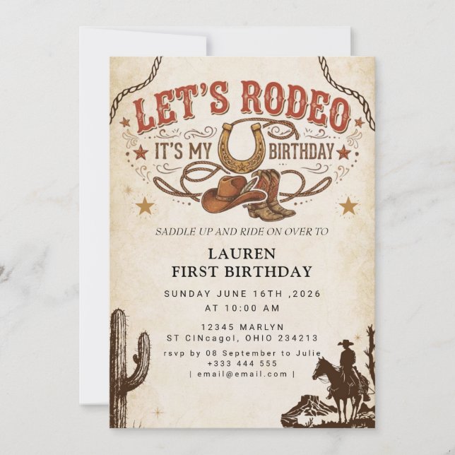 Invitación Vamos a Rodeo Es Mi Cumpleaños (Anverso)