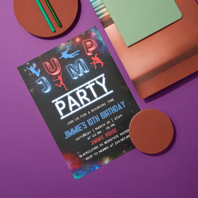 Invitación Vamos a Saltar Fiesta de Cumpleaños Glow (jump glow)