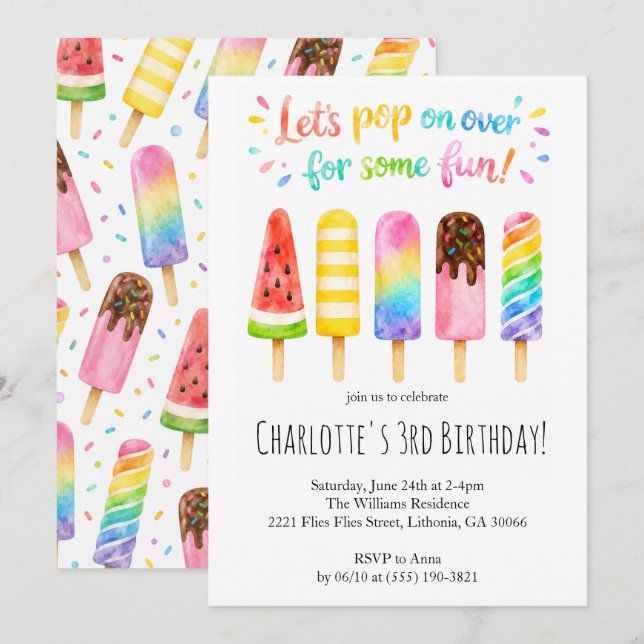 Invitación Vamos a saltar sobre piruletas de cumpleaños de ac (Anverso / Reverso)