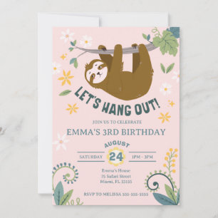Invitación Vamos a tapar la jungla Sloth Pink Birthday