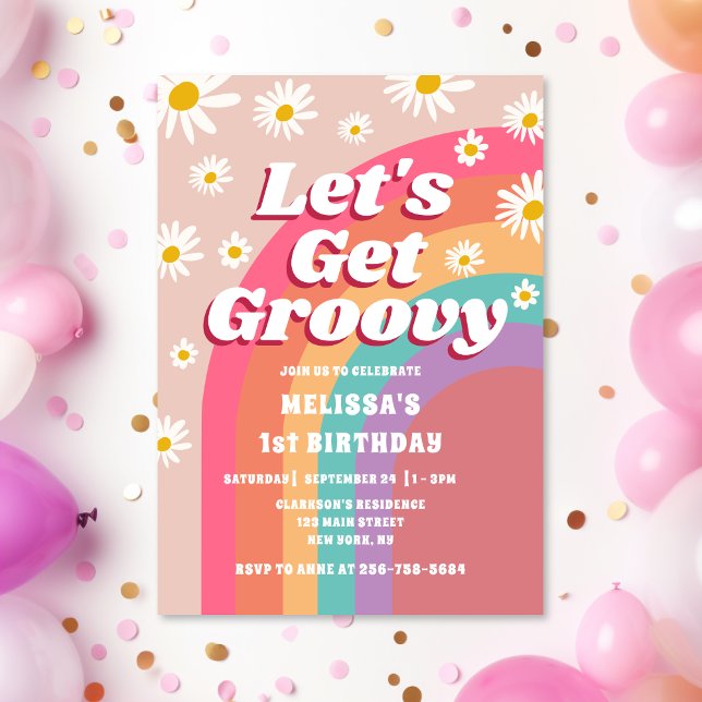Invitación Vamos a tener Groovy Daisy Rainbow Retro cumpleaño (Subido por el creador)