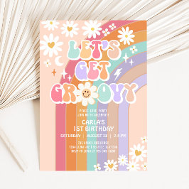 Invitación Vamos a tener Groovy Daisy Rainbow Retro cumpleaño