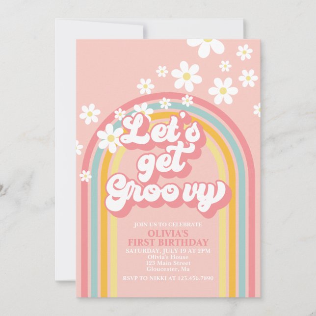 Invitación Vamos a tener un cumpleaños retro con arcoíris gen (Anverso)