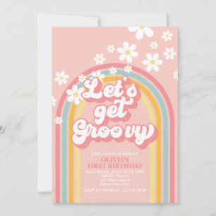 Invitación Vamos a tener un cumpleaños retro con arcoíris gen
