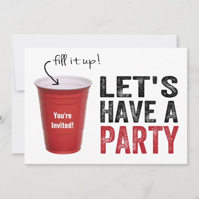 Invitación ¡Vamos a tener un Fiesta! Graciosa Copa Roja (Anverso)