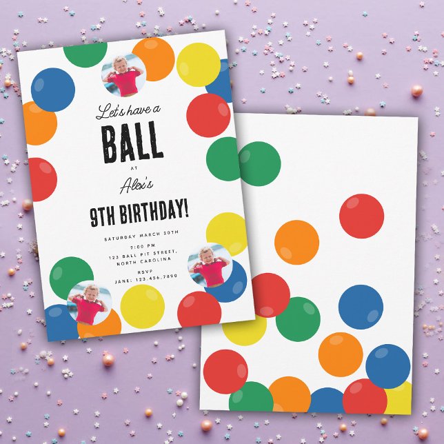 Invitación Vamos a tener un tema de Fiesta de cumpleaños para (Let's Have a Ball Kids Birthday Party Theme Invitation)