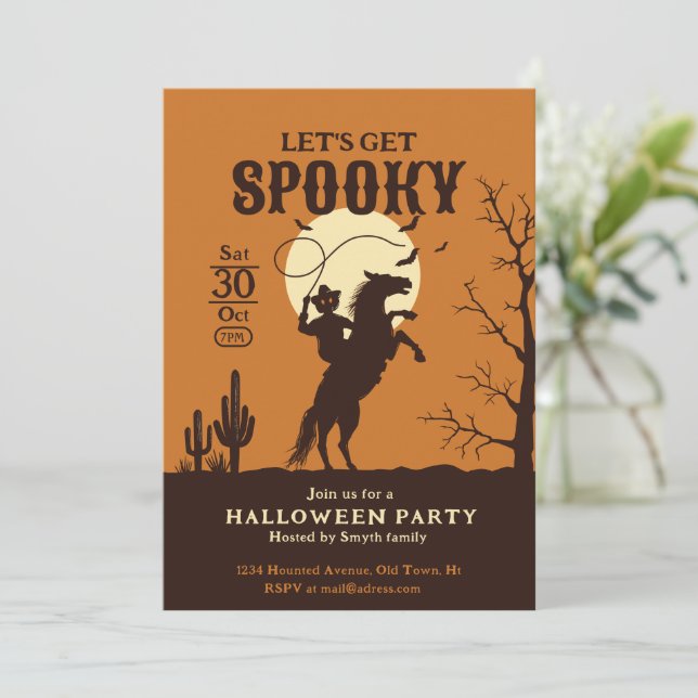 Invitación Vamos a tener un vaquero de calabaza espeluznante (Anverso de pie)