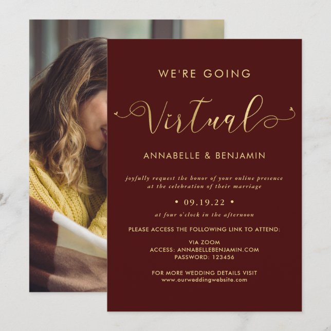 Invitación Vamos a ver una foto virtual de Borgoña y Boda de  (Anverso / Reverso)