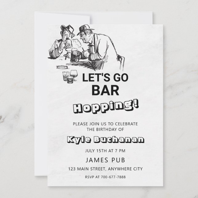 Invitación Vamos Bar Hopping Birthday Party (Anverso)