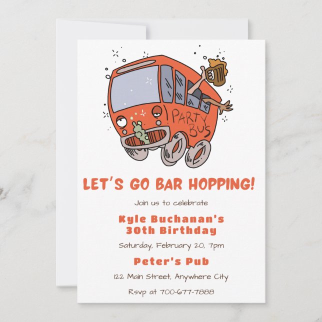 Invitación Vamos Bar Hopping Birthday Party Invitation (Anverso)