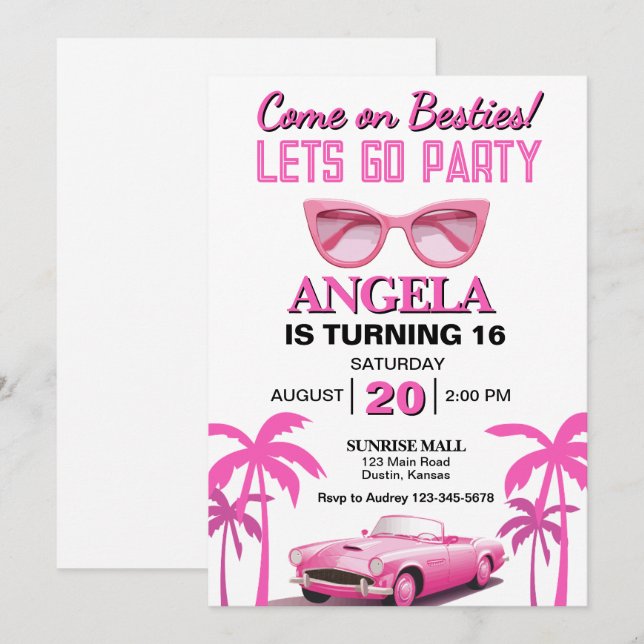 Invitación ¡Vamos Besties! Fiesta de cumpleaños de Chicas Ros (Anverso / Reverso)