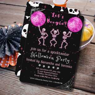 Invitación ¡Vamos Boogie! Partido Halloween Black and Pink Di