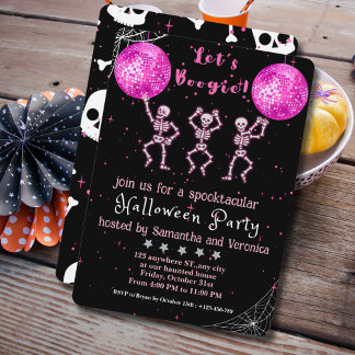 Invitación ¡Vamos Boogie! Partido Halloween Black and Pink Di