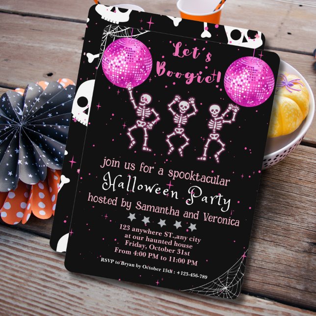 Invitación ¡Vamos Boogie! Partido Halloween Black and Pink Di (Subido por el creador)