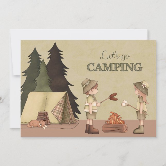 Invitación Vamos Camping - campistas, fogones, carpas (Anverso)