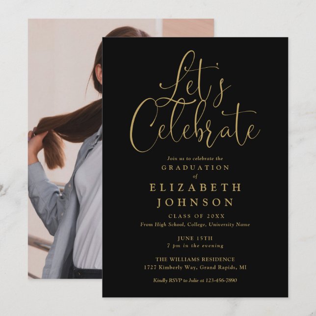 Invitación Vamos Celebrar Fiesta de Graduación Foto Script (Anverso / Reverso)