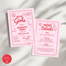 Invitación Vamos Chicas Bachelorette Rosa y Roja