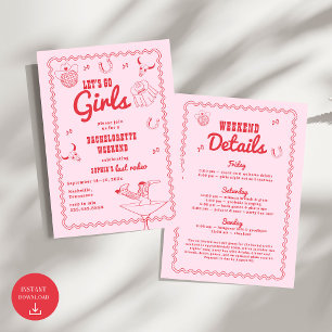 Invitación Vamos Chicas Bachelorette Rosa y Roja