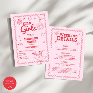 Invitación Vamos Chicas Bachelorette Rosa y Roja