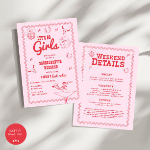Invitación Vamos Chicas Bachelorette Rosa y Roja