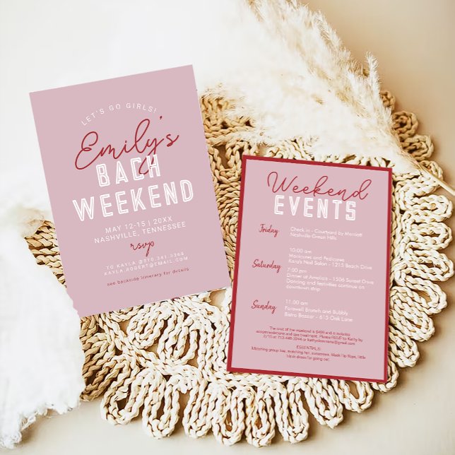 Invitación Vamos Chicas Bachelorette rosa y roja moderna (Subido por el creador)