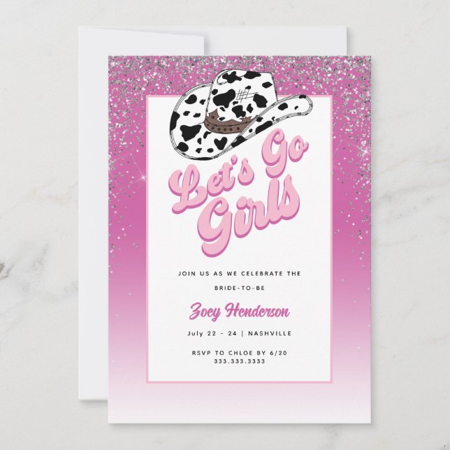 Invitación Vamos Chicas, bachillerato de fin de semana rosa (Anverso)