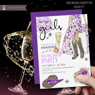 Invitación Vamos Chicas Botas de Vaquero Bola de Disco