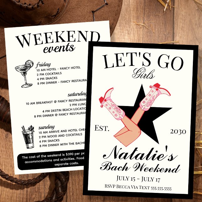 Invitación Vamos Chicas Cowgirl Bachelorette Itinerary y (Subido por el creador)