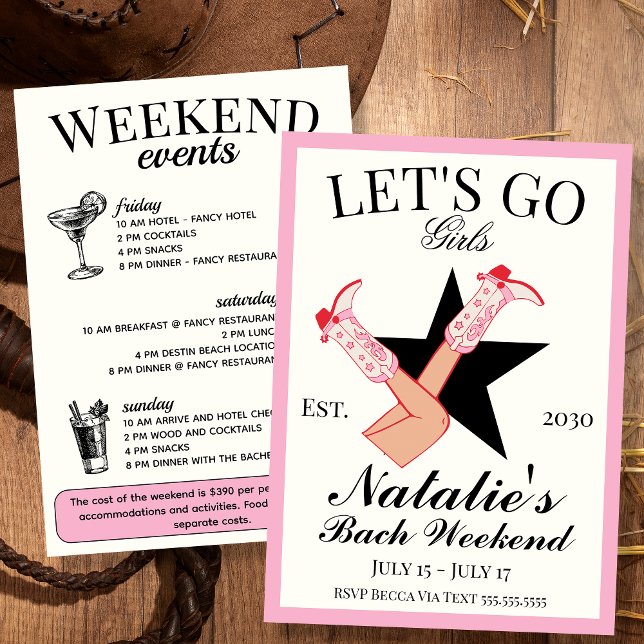 Invitación Vamos Chicas Cowgirl Bachelorette Itinerary y (Subido por el creador)