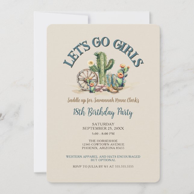 Invitación Vamos Chicas Cowgirl Western Birday Party (Anverso)