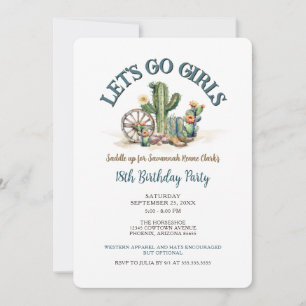 Invitación Vamos Chicas Cowgirl Western Cactus Cumpleaños