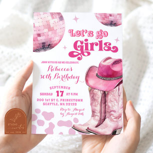 Invitación Vamos Chicas Cumpleaños Disco Espacial Rosa Vaquer