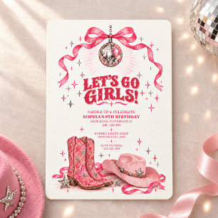 Invitación ¡Vamos Chicas Cumpleaños Disco Rosa Vaquera