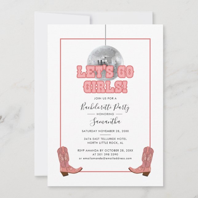 Invitación Vamos Chicas Disco Cowgirl Bachelorette Party (Anverso)