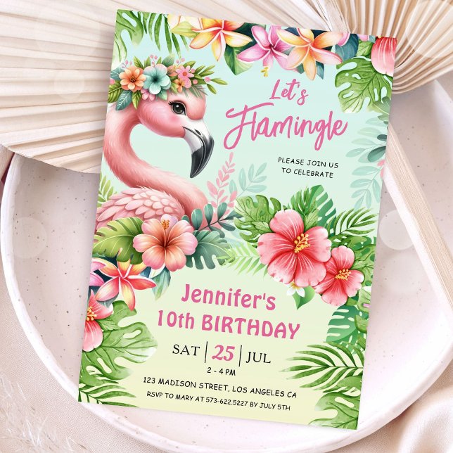 Invitación Vamos Chicas Flamingle Pink Flamingo 10 cumpleaños (Subido por el creador)