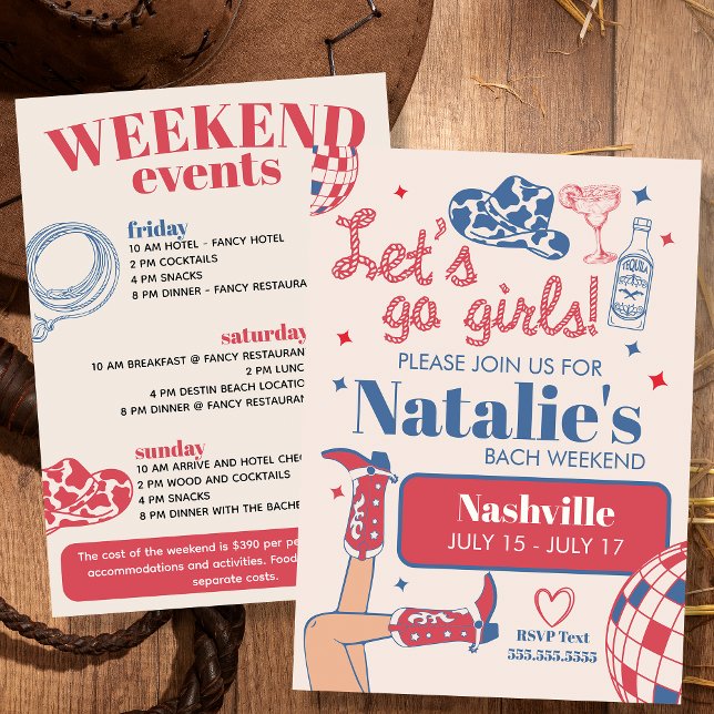 Invitación Vamos Chicas Nashville Bachelorette Itinerary (Subido por el creador)