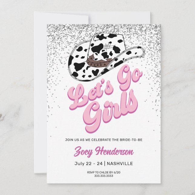 Invitación Vamos Chicas Purpurina semana fiesta de soltera (Anverso)