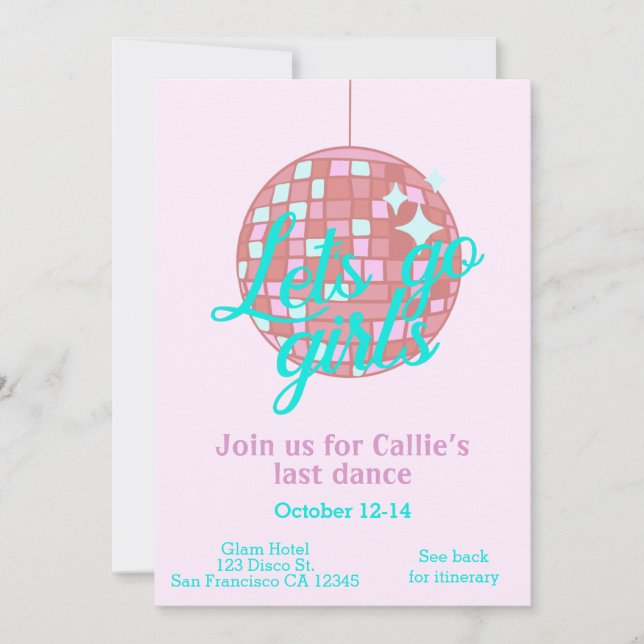 Invitación Vamos chicas Última Disco Bachelorette (Anverso)