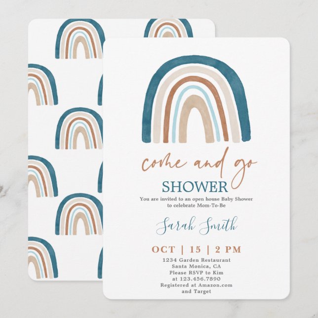Invitación Vamos chico de Baby Shower arcoiris (Anverso / Reverso)